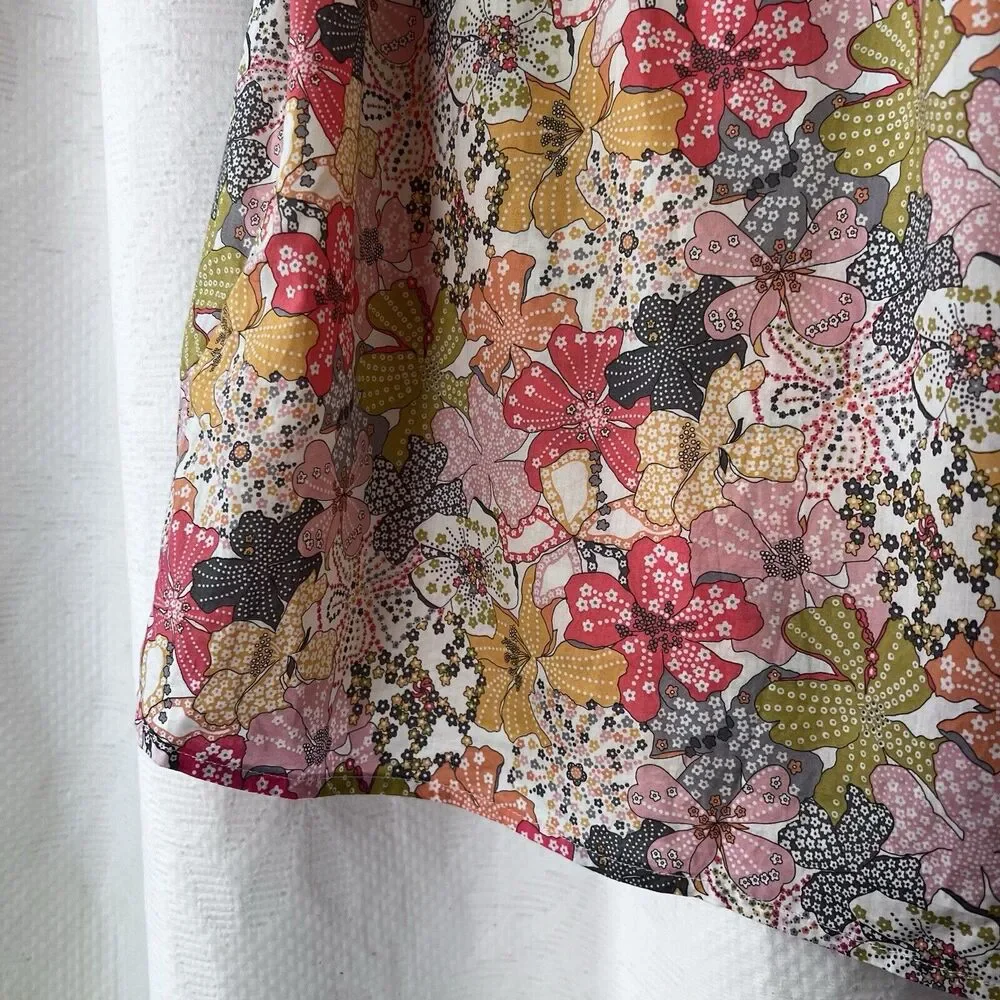 J. Crew Liberty print Floral Smocked Neck Blouse in Pink, Yellow & Green